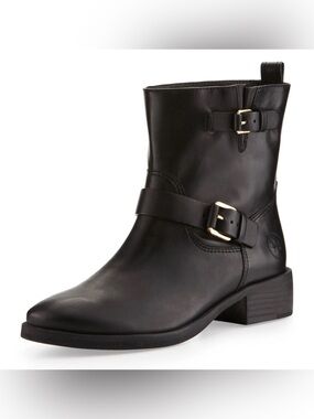 Tory Burch Bennie Buckled Leather Short Moto Boots Black Size Women’s 8.5